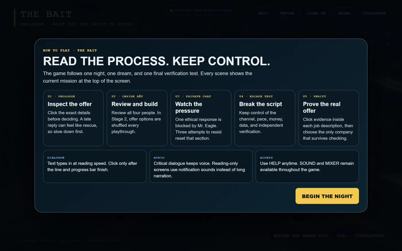 The Bait five stages overview