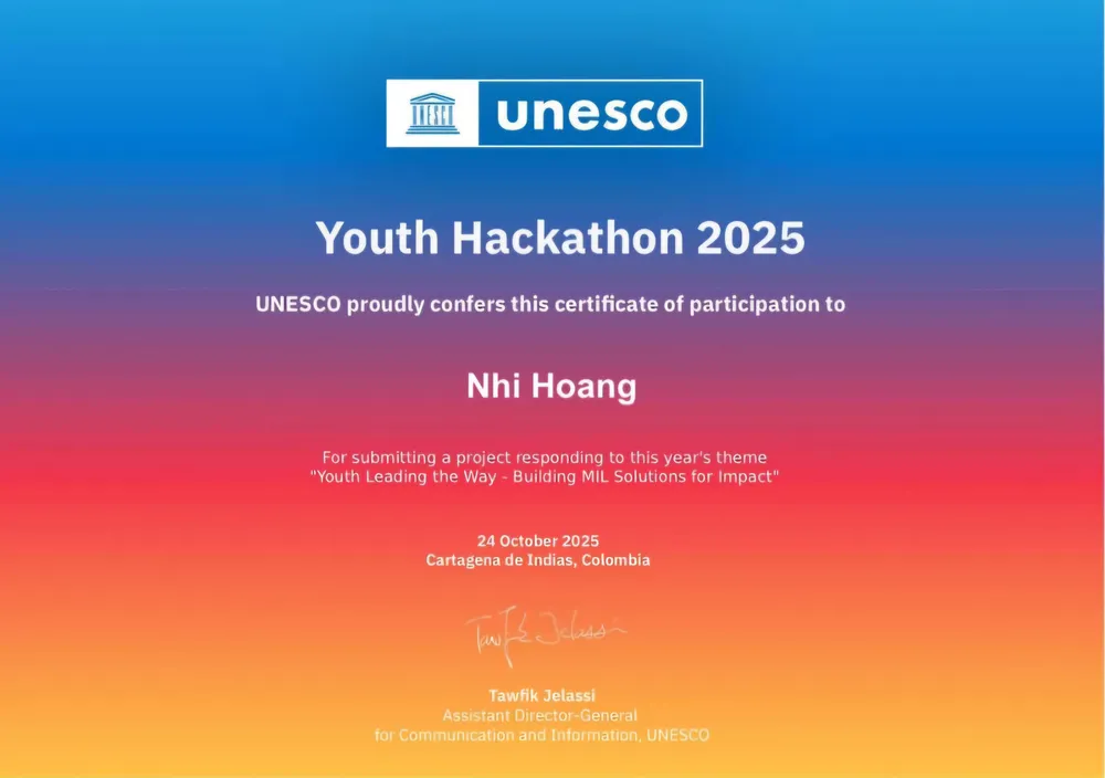 UNESCO Youth Hackathon 2025 certificate