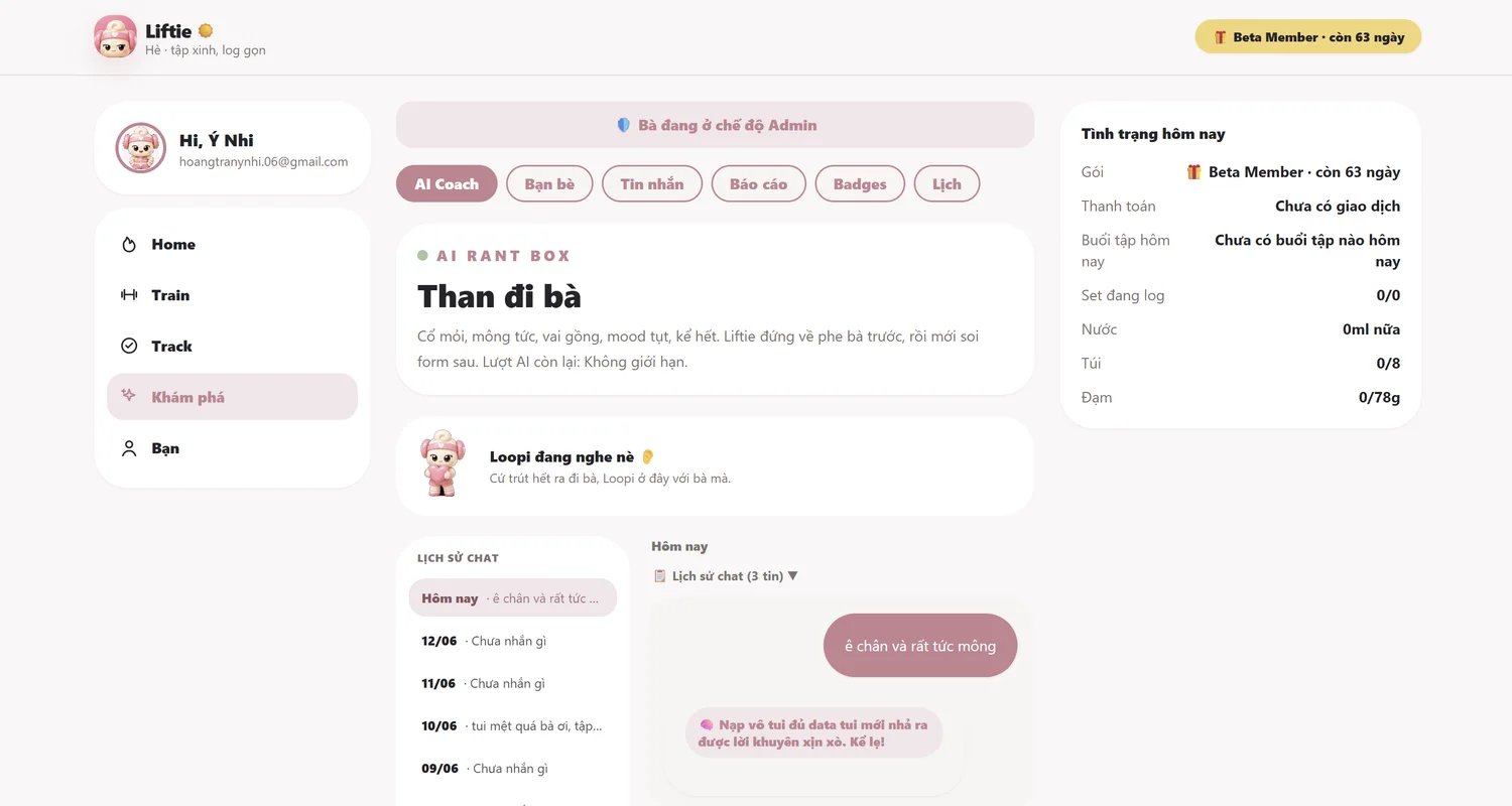 Liftie desktop AI coach