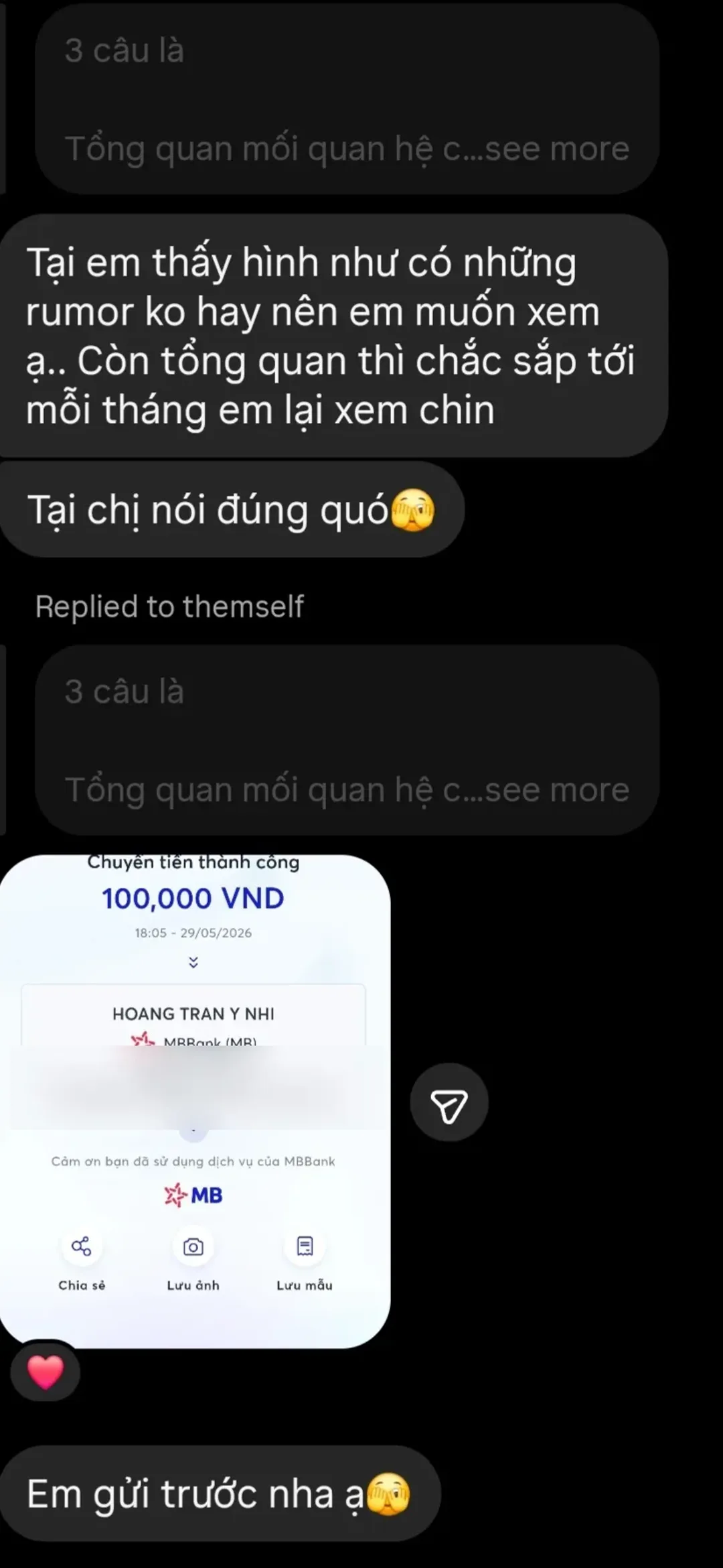 Khách chuyển khoản trước